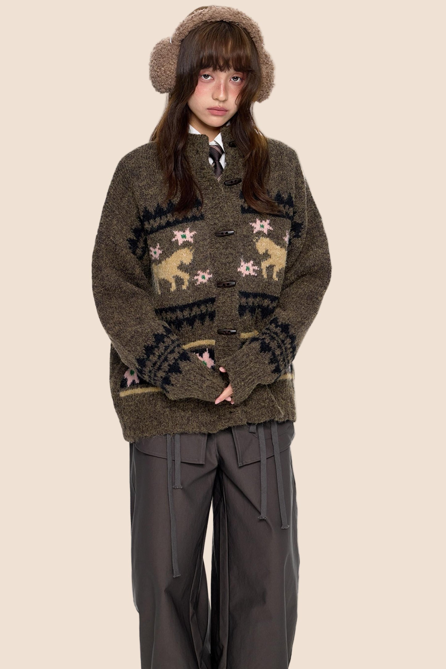 Knitted Horn Button Cardigan