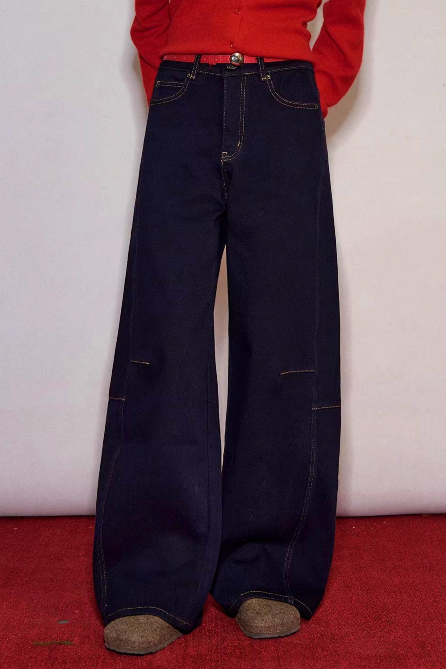 Raw Leather Trim Jeans