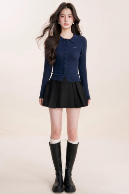 Contrast Embroidery Knit Cardigan