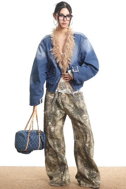 Retro Denim Fur Collar Jacket
