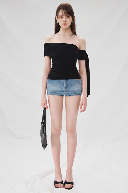 High-Waisted Denim A-Line Skirt