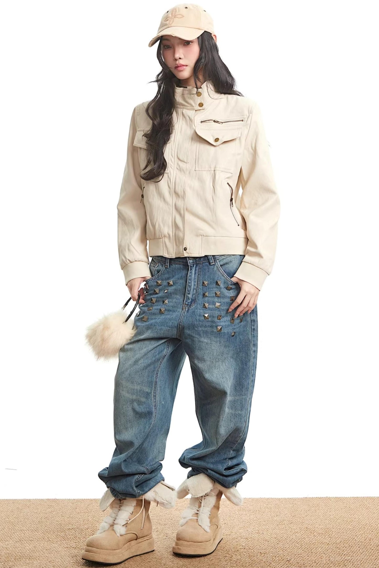 Apricot Leather Autumn Jacket