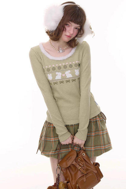 Slim Rabbit Print Knitted Base Shirt