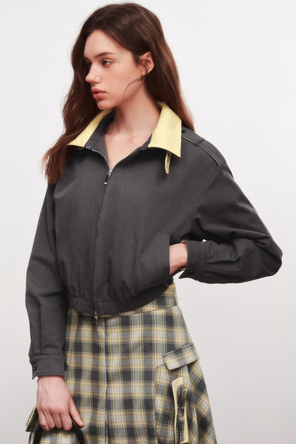 Stand-Up Collar Raglan Zippered Jacket