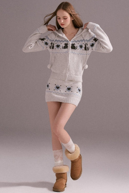 Fair Isle Woolen Skirt Set-Up