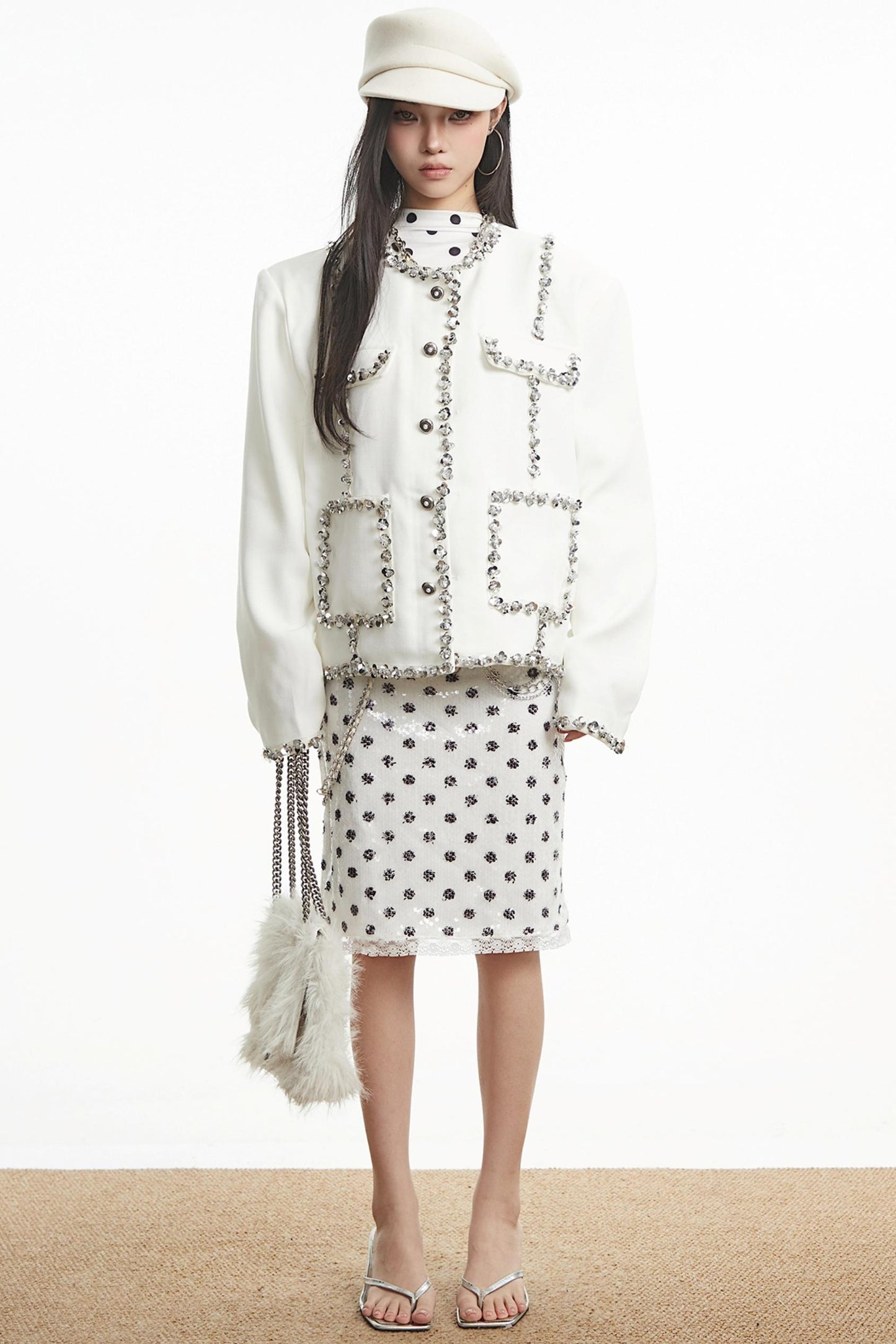 White Sequin Shoulder Jacket