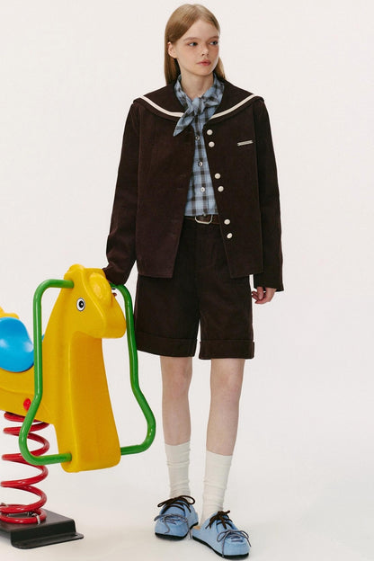 Navy Collar Corduroy Jacket