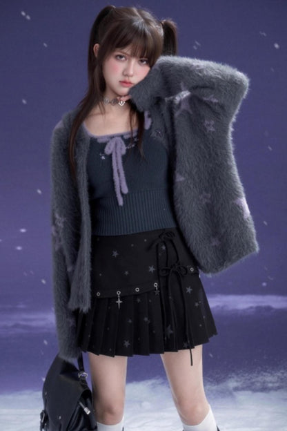 Gray Faux Mink Fur Jacket Vest Set-Up