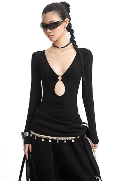 Dark Cutout V-Neck Top