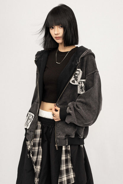 Loose Hooded Sweatshirt Jacket