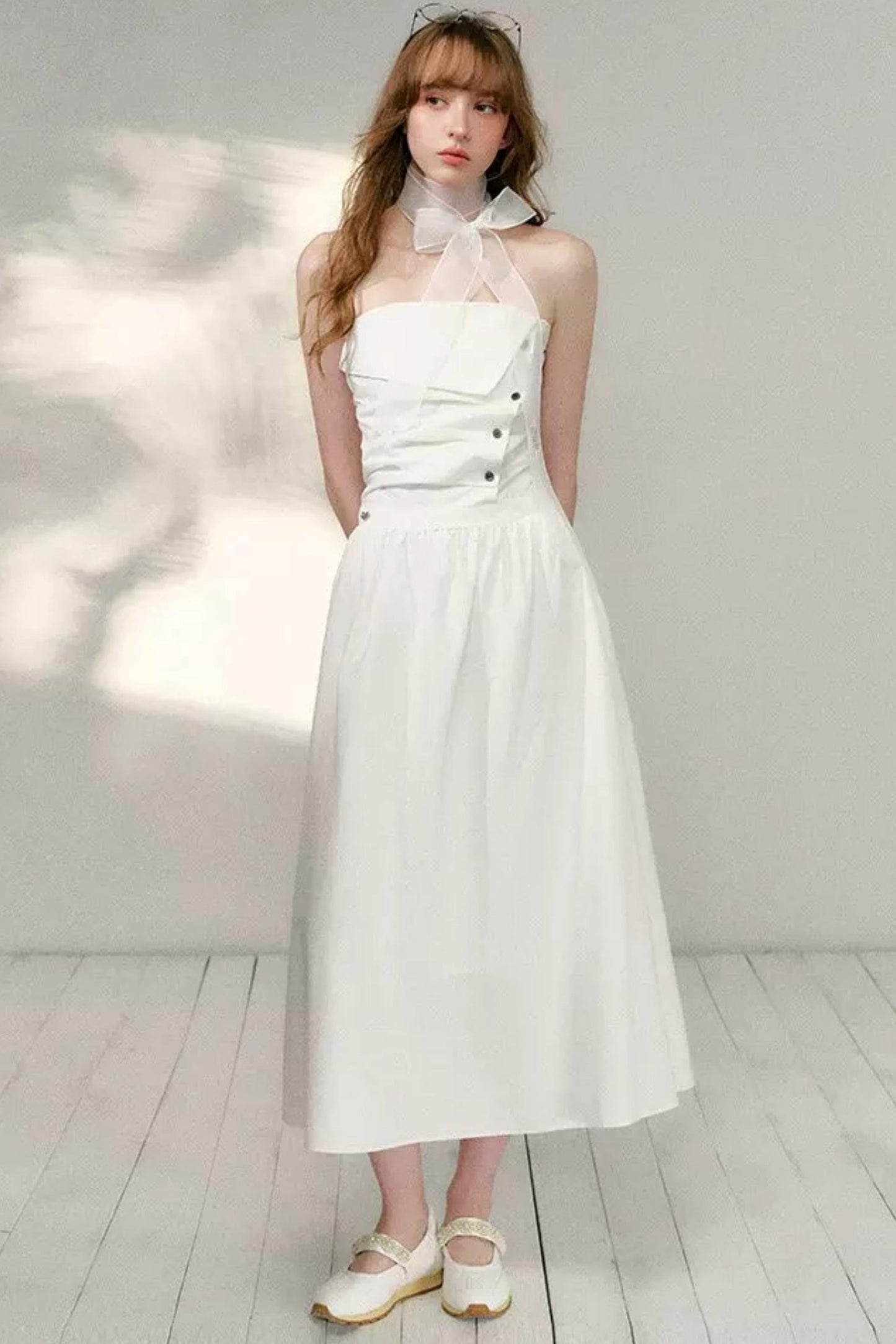 French Strapless Pleated A-Line Dress