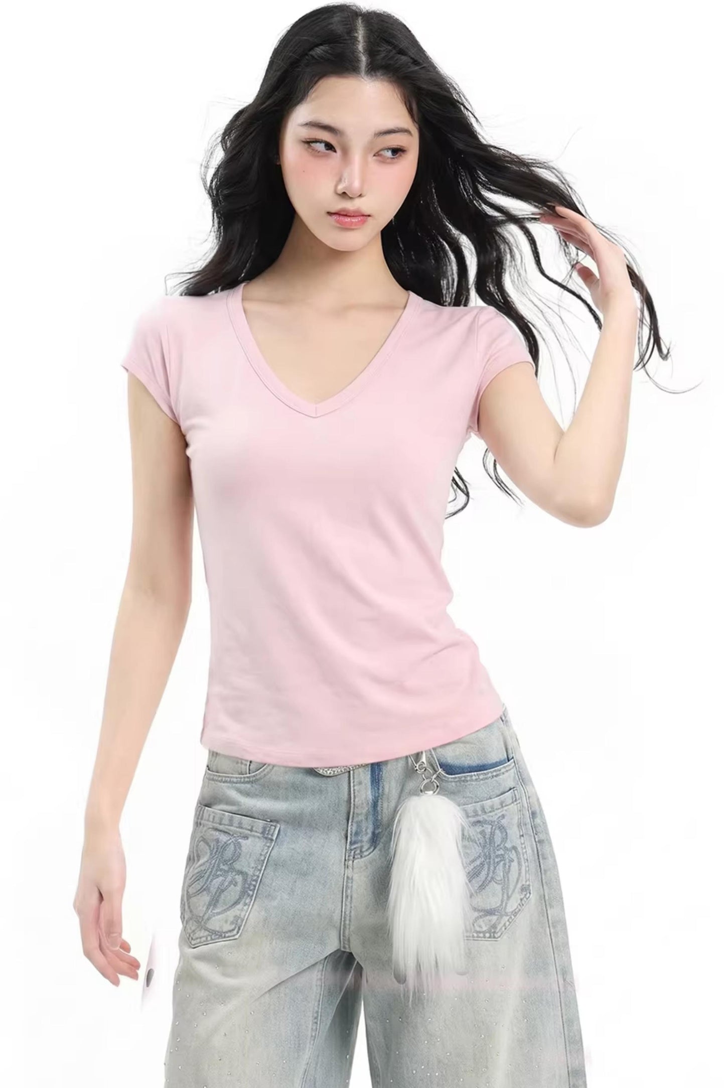 Black Slim-Fit V-Neck Top