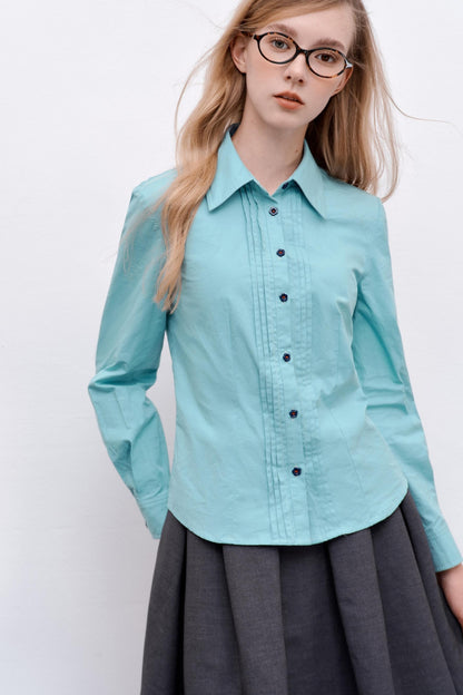 Pleated Basic Long-Sleeved Shirt