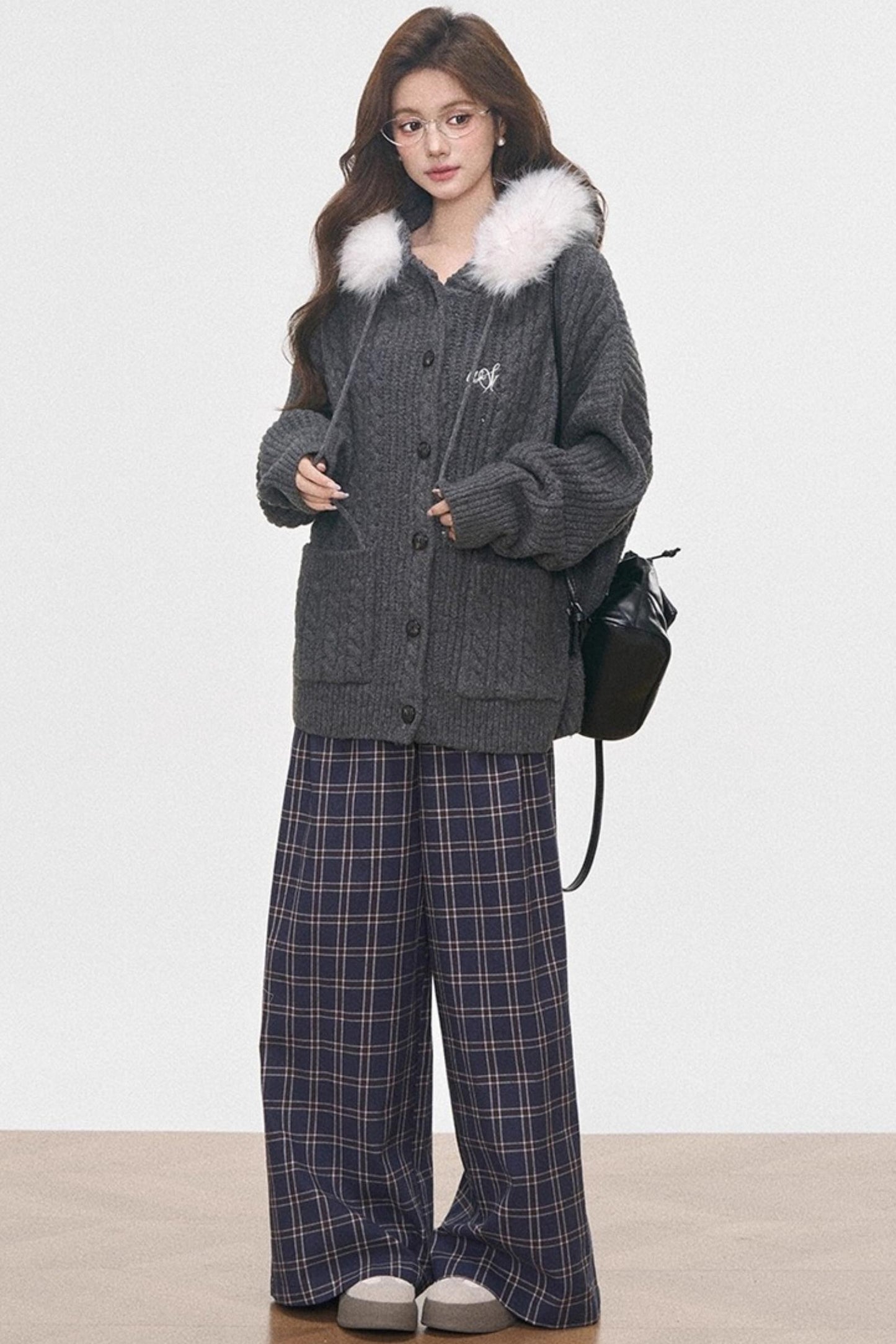 Fur Collar Knitted Jacket Set-Up