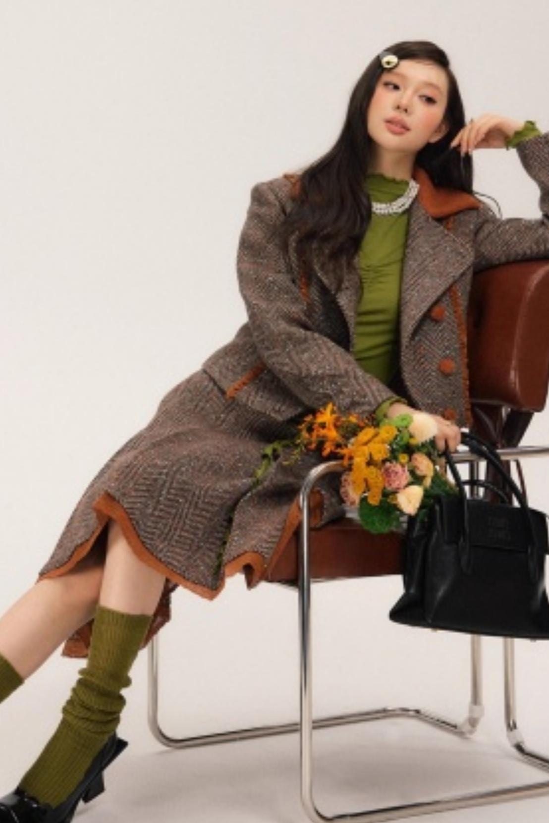 Vintage Wool Herringbone Coat Skirt Set-Up