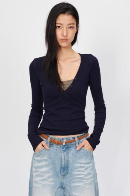 Wool Silk V-Neck Top