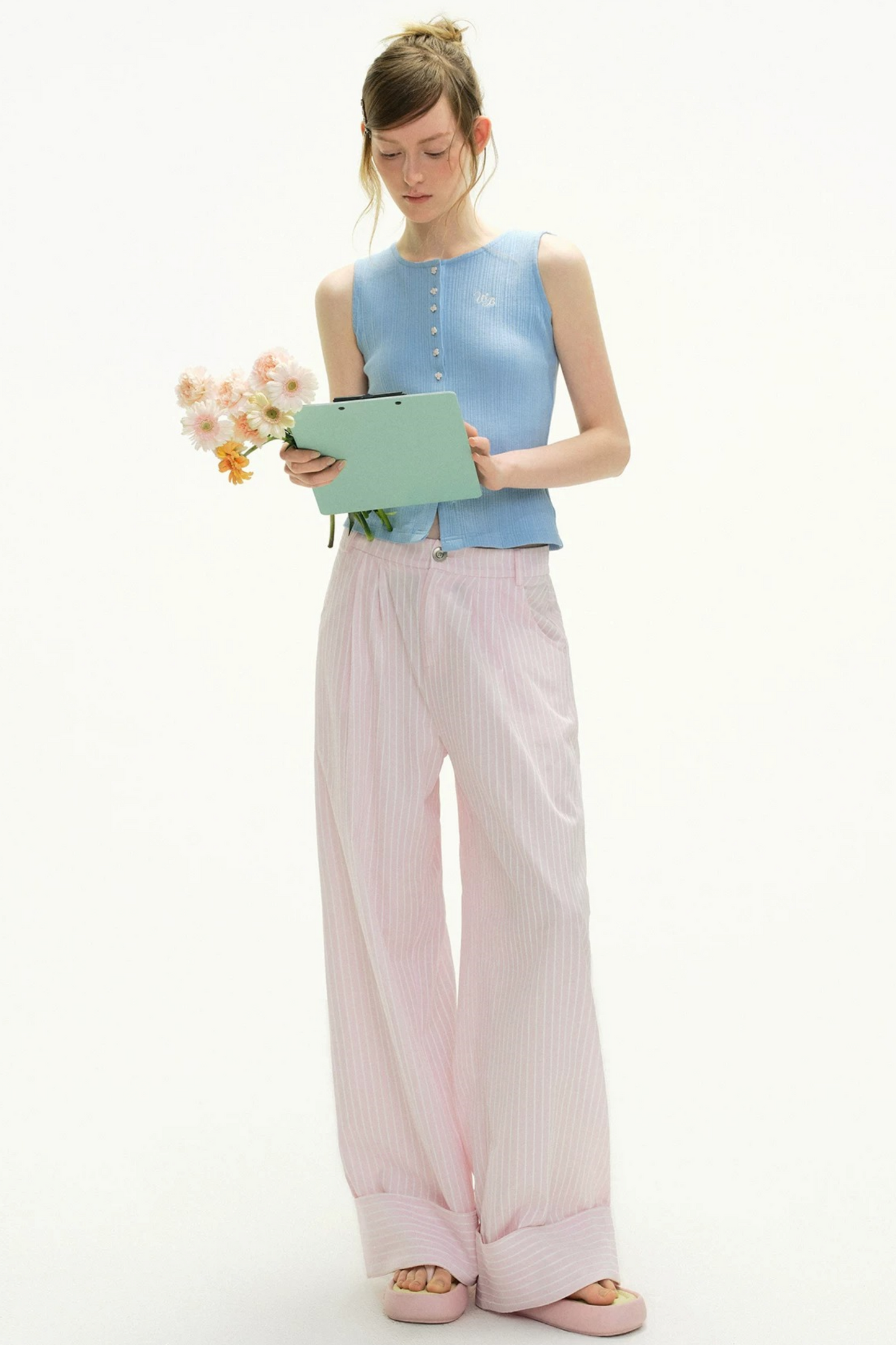 Pink Plaid Wide-Leg Pants