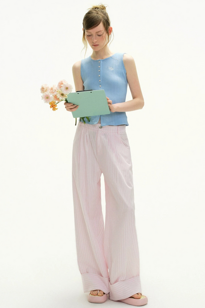 Pink Plaid Wide-Leg Pants