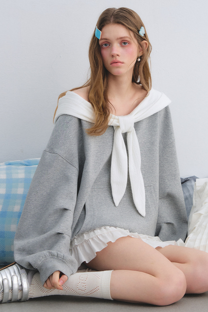 Rabbit Ear Off-Shoulder Sweatshirt