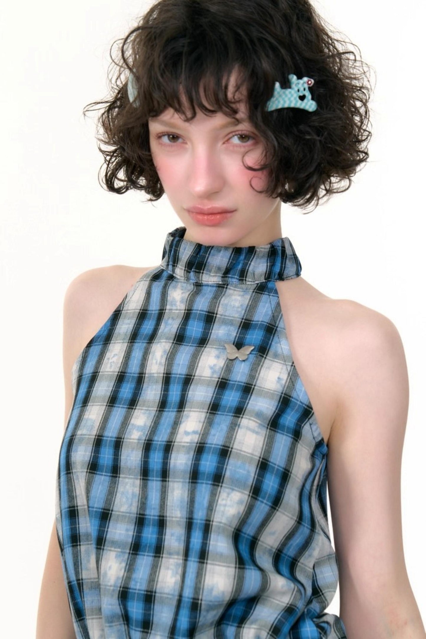 Blue Plaid Halterneck Vest