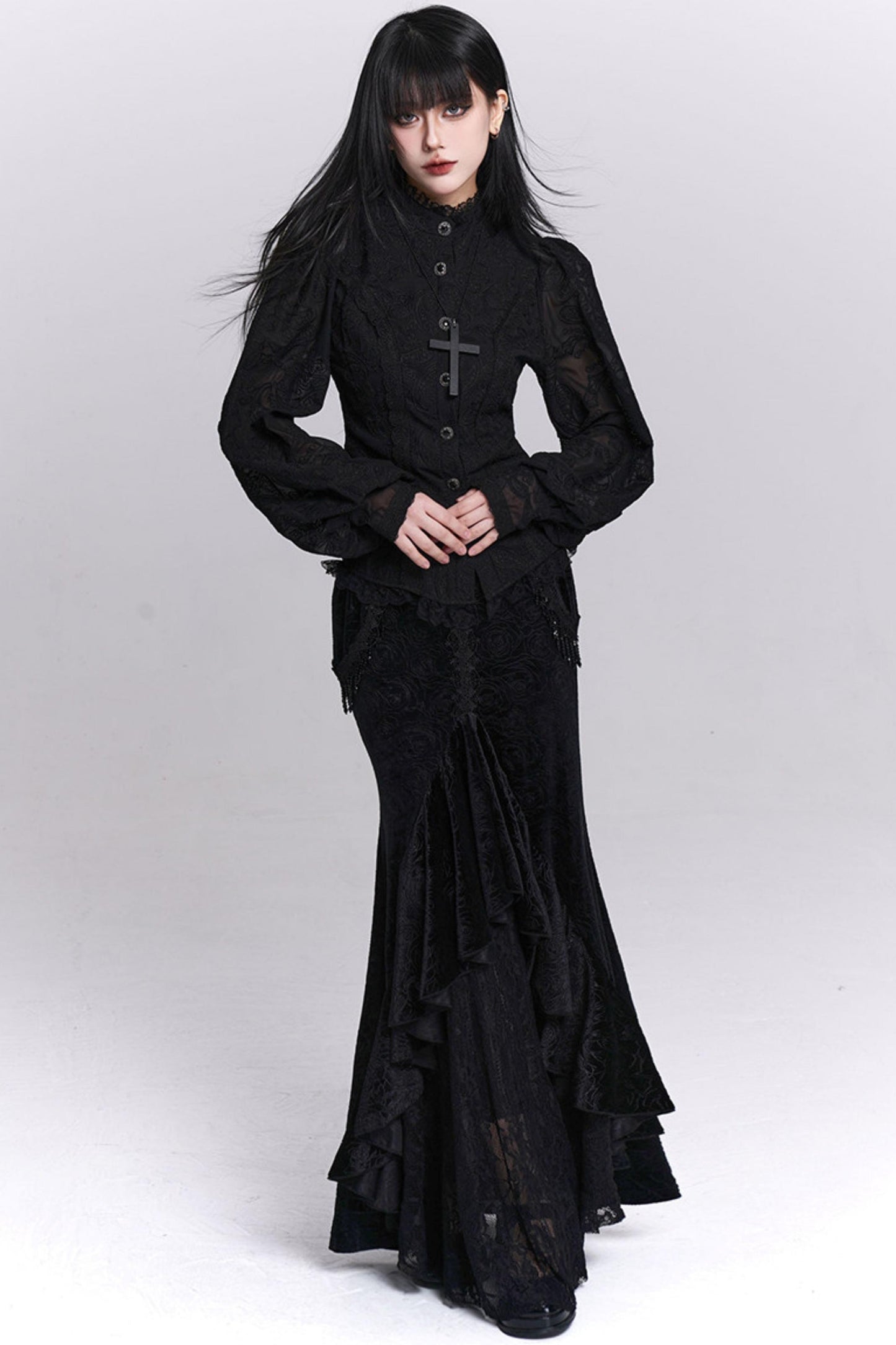 Schwarzer Samt-Mermaid-Rock