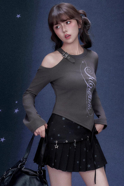 Gray Off-Shoulder T-Shirt Top