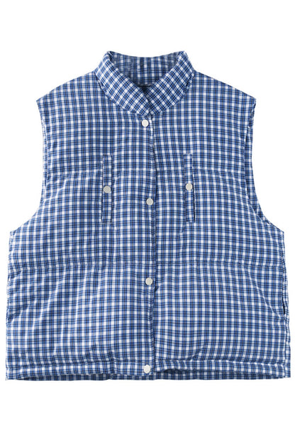 Korean Blue & White Checkered Down Vest