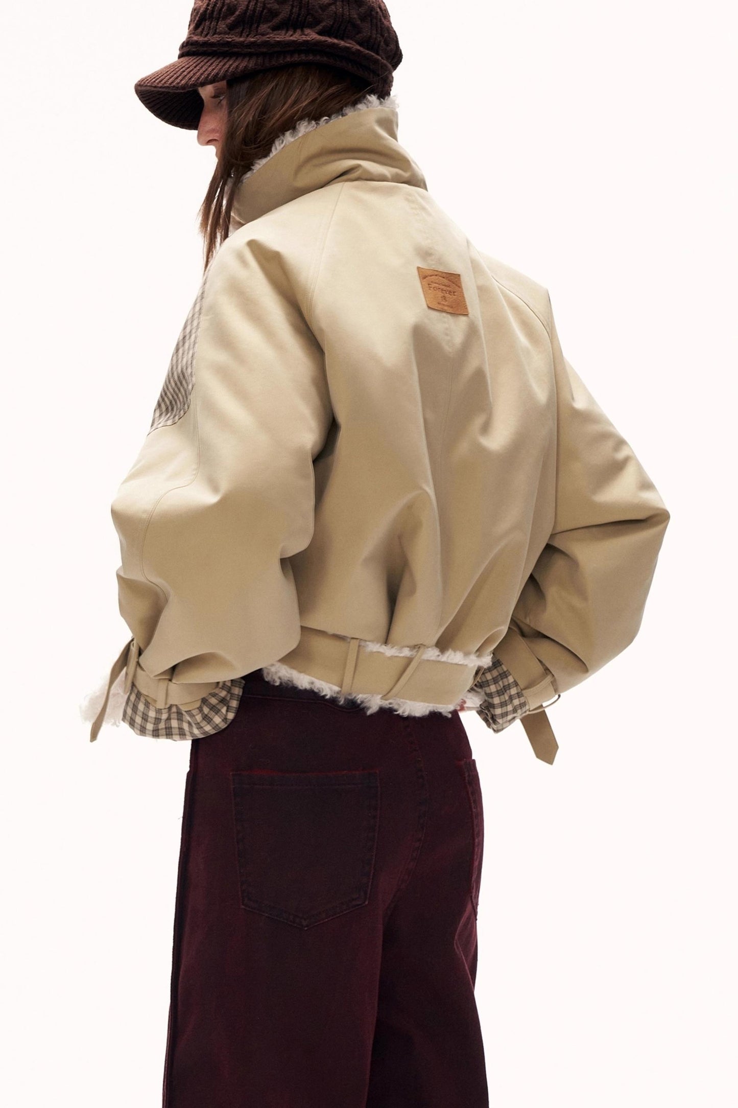 Plaid Fur Collar Large Lapel Jacket