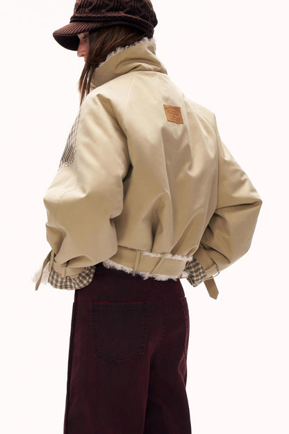 Plaid Fur Collar Large Lapel Jacket