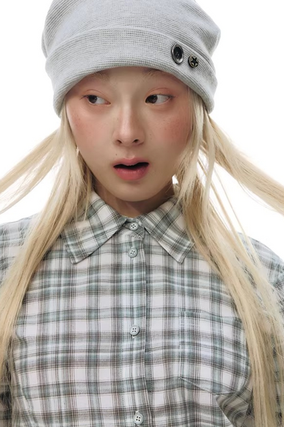 Plaid Cotton Waist-Cinching Blouse