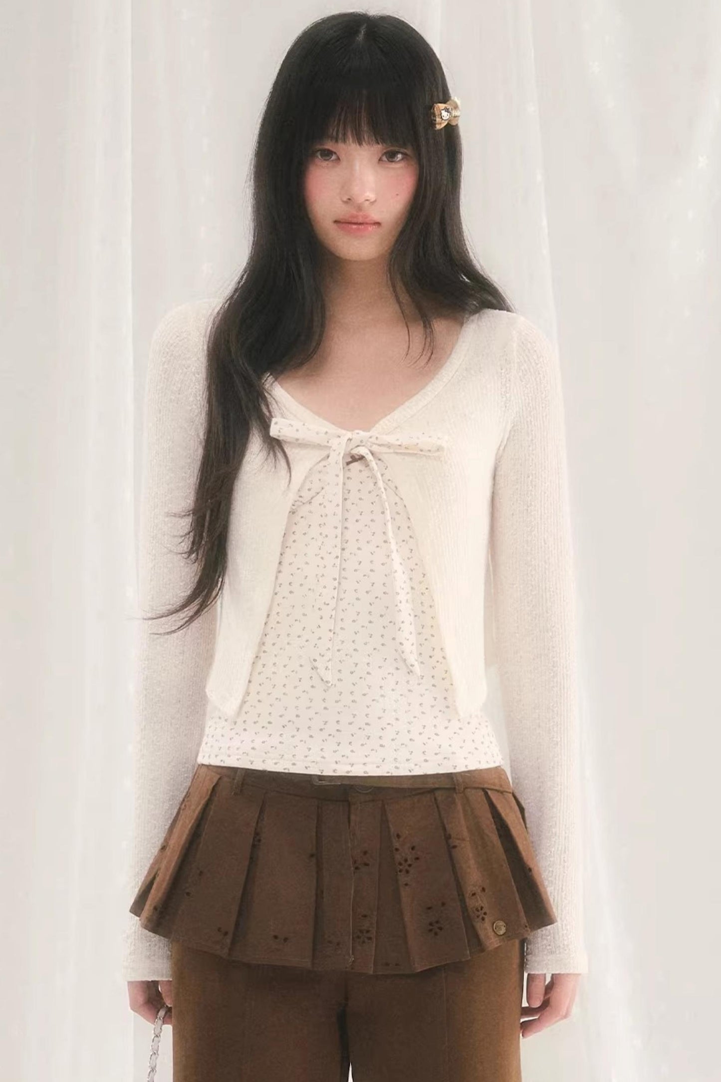 Floral Bow Tie Cardigan Matching Set