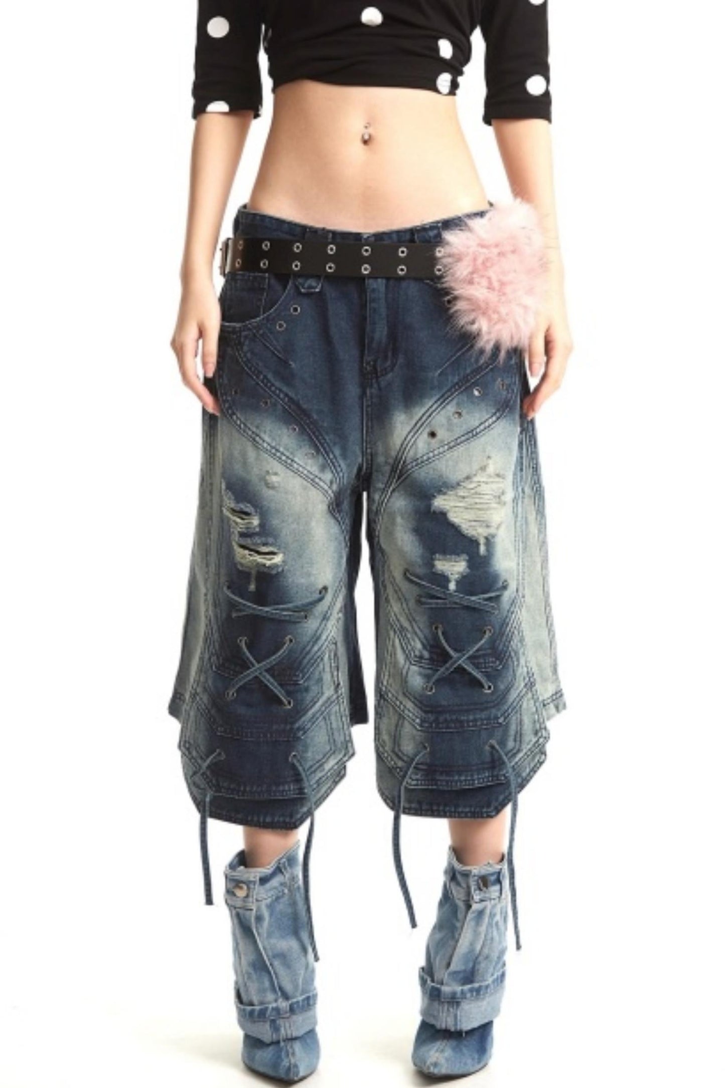 Retro Deconstructed Denim Pants