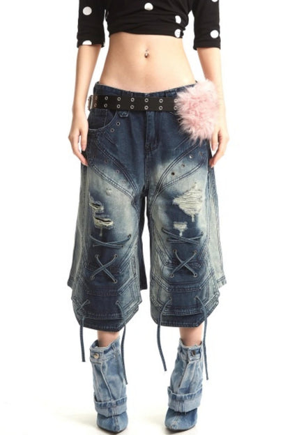 Retro Deconstructed Denim Pants