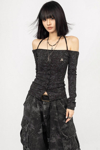 American Spice Girl One-Shoulder Long Sleeve Top