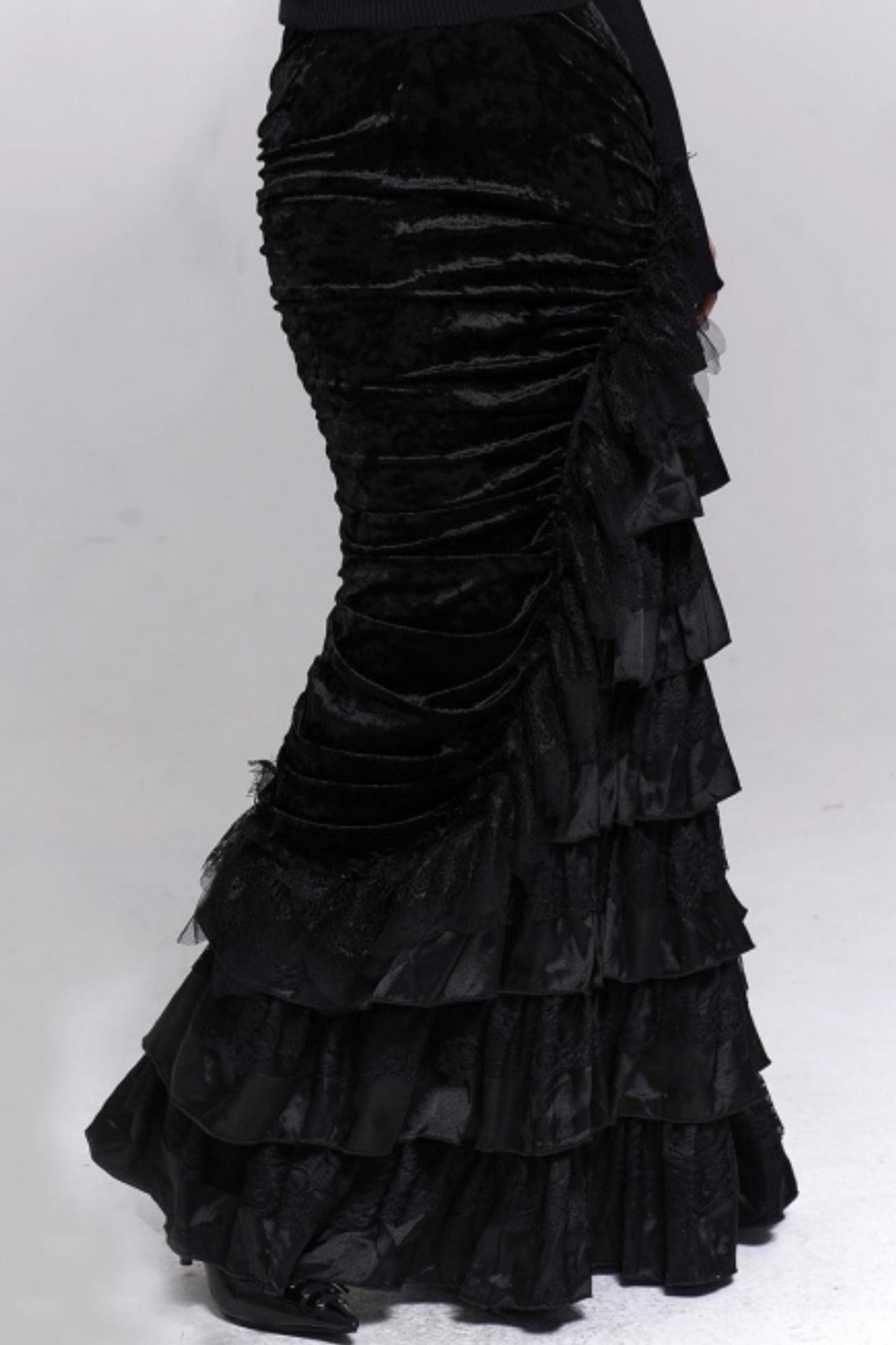 Black Velvet Fishtail Skirt