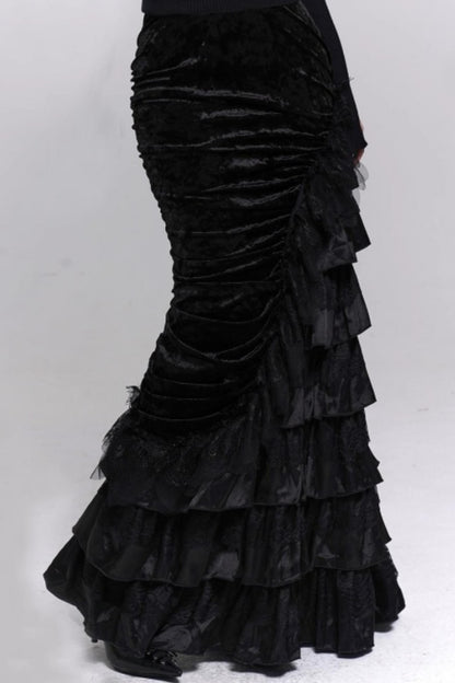 Black Velvet Fishtail Skirt