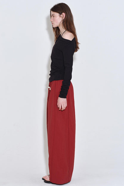 Retro Red Drawstring Bead Sporty Straight Pants