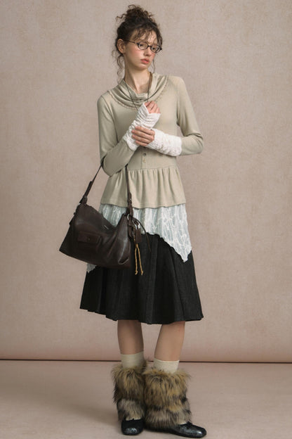 Fake Two Piece Wind Lace Knitted Top