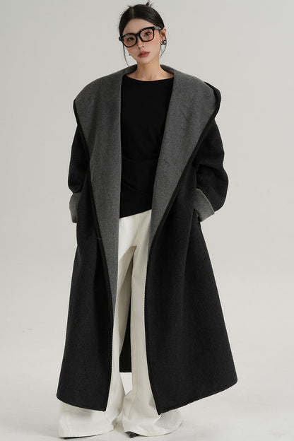 Temperament Hooded Wool Reversible Coat