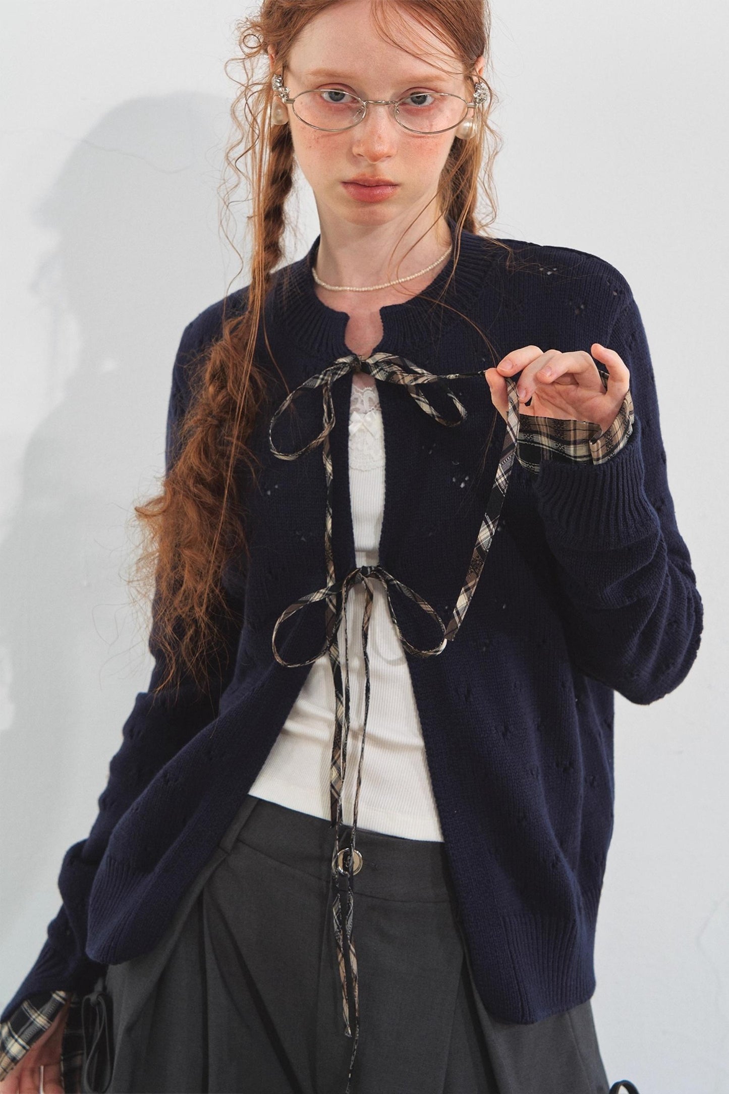 Vintage Check Lace-Up Cardigan