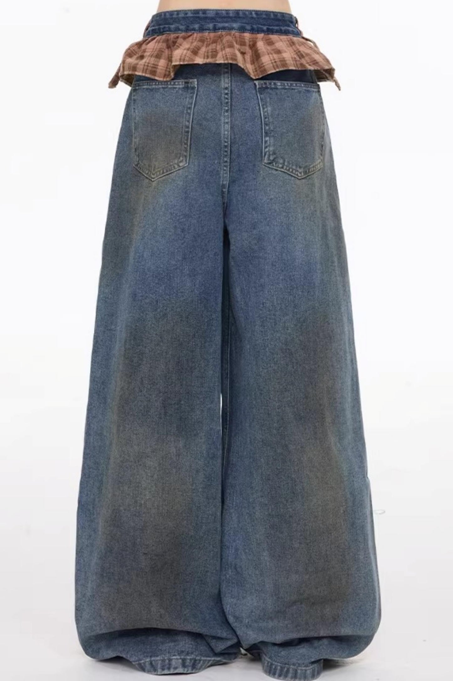 레트로 체크 패치워크 청바지