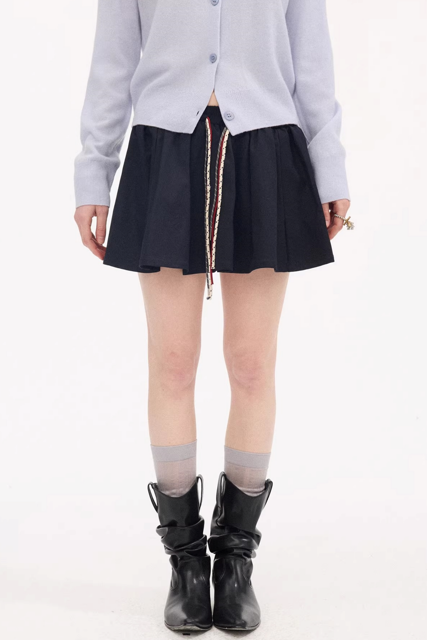 Elastic Tie-Up Puffy Skirt