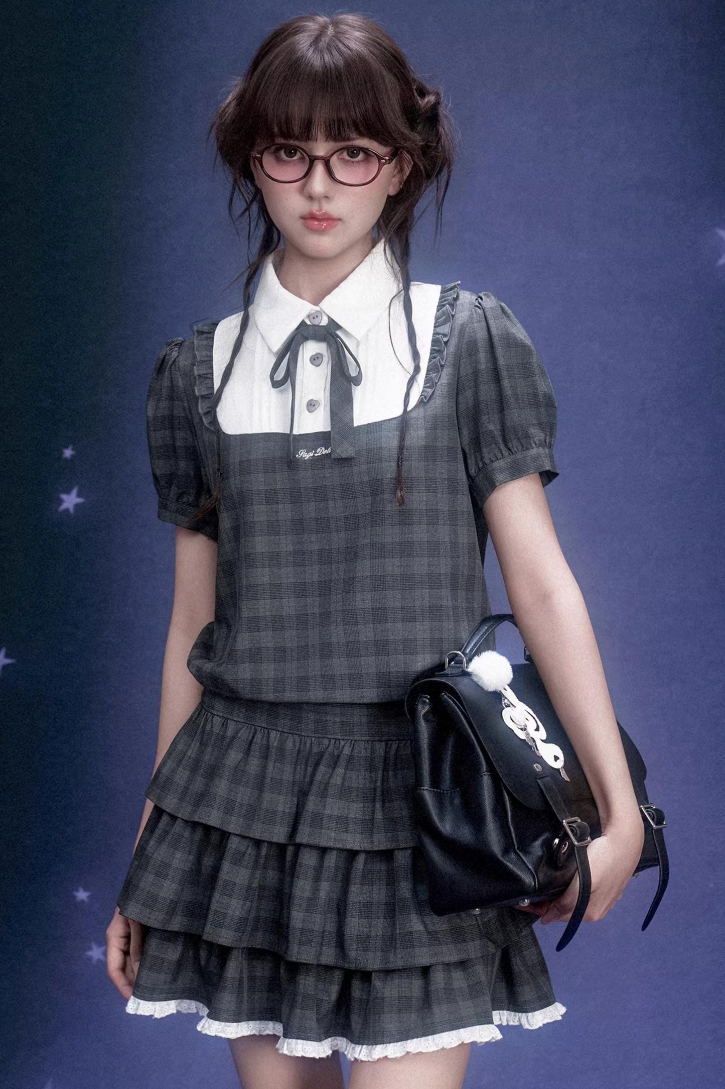 Gray Plaid Cake Dress Set