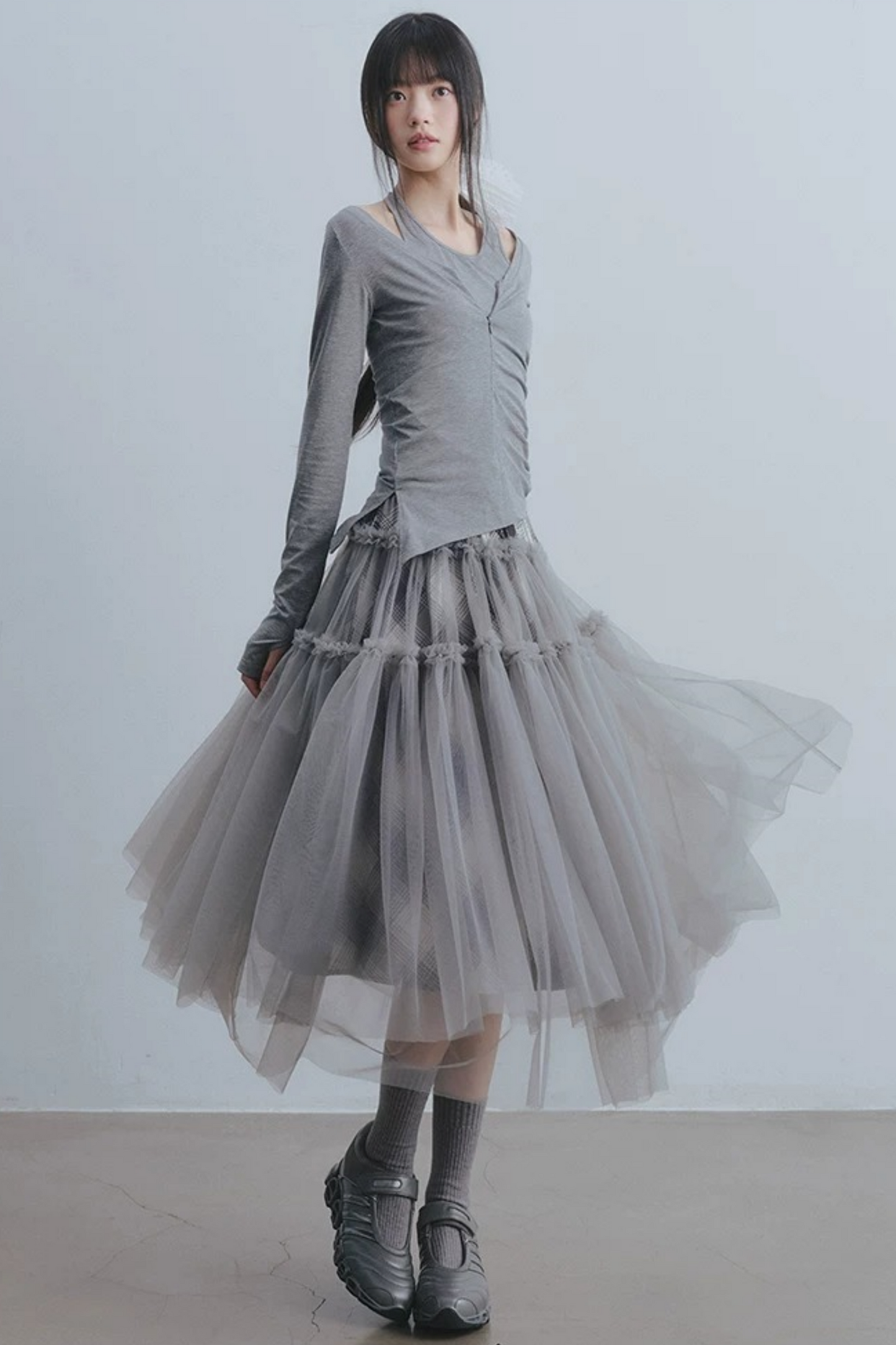 Misty Roaming Plaid Mesh Skirt