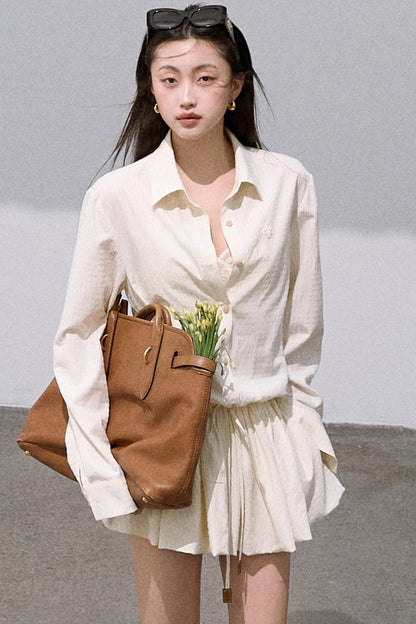 Shirt Style Long-Sleeved Puffy Dress