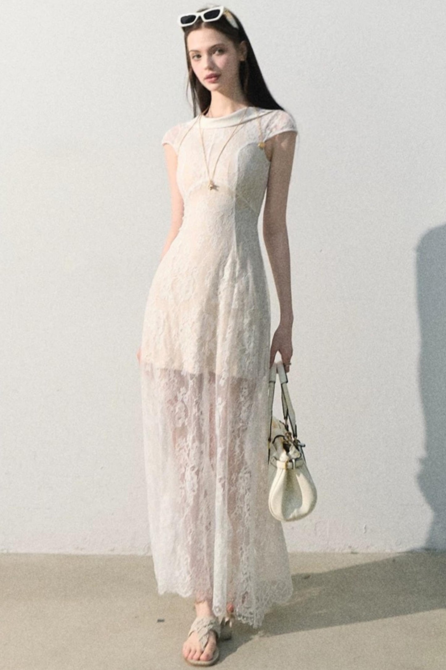Abito jacquard in pizzo nuvola