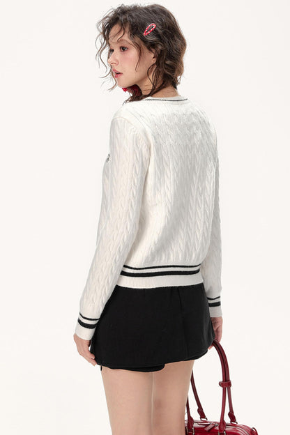 Preppy Slim Cable Knit Jacket