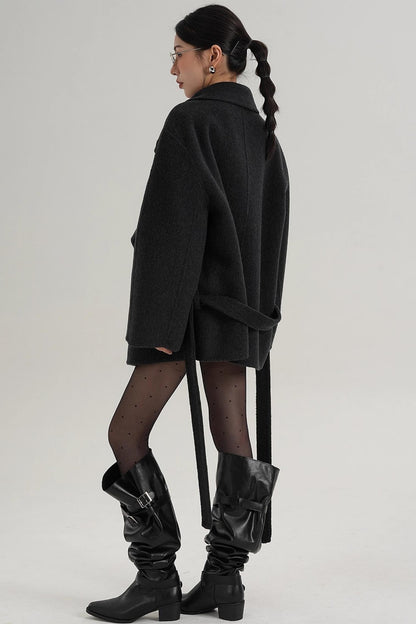 Elegant Woolen High-Waisted Coat
