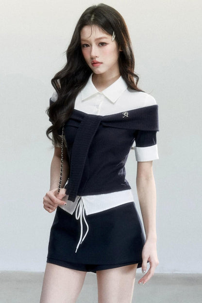 Korean Tie-Waist Blouse Set-Up