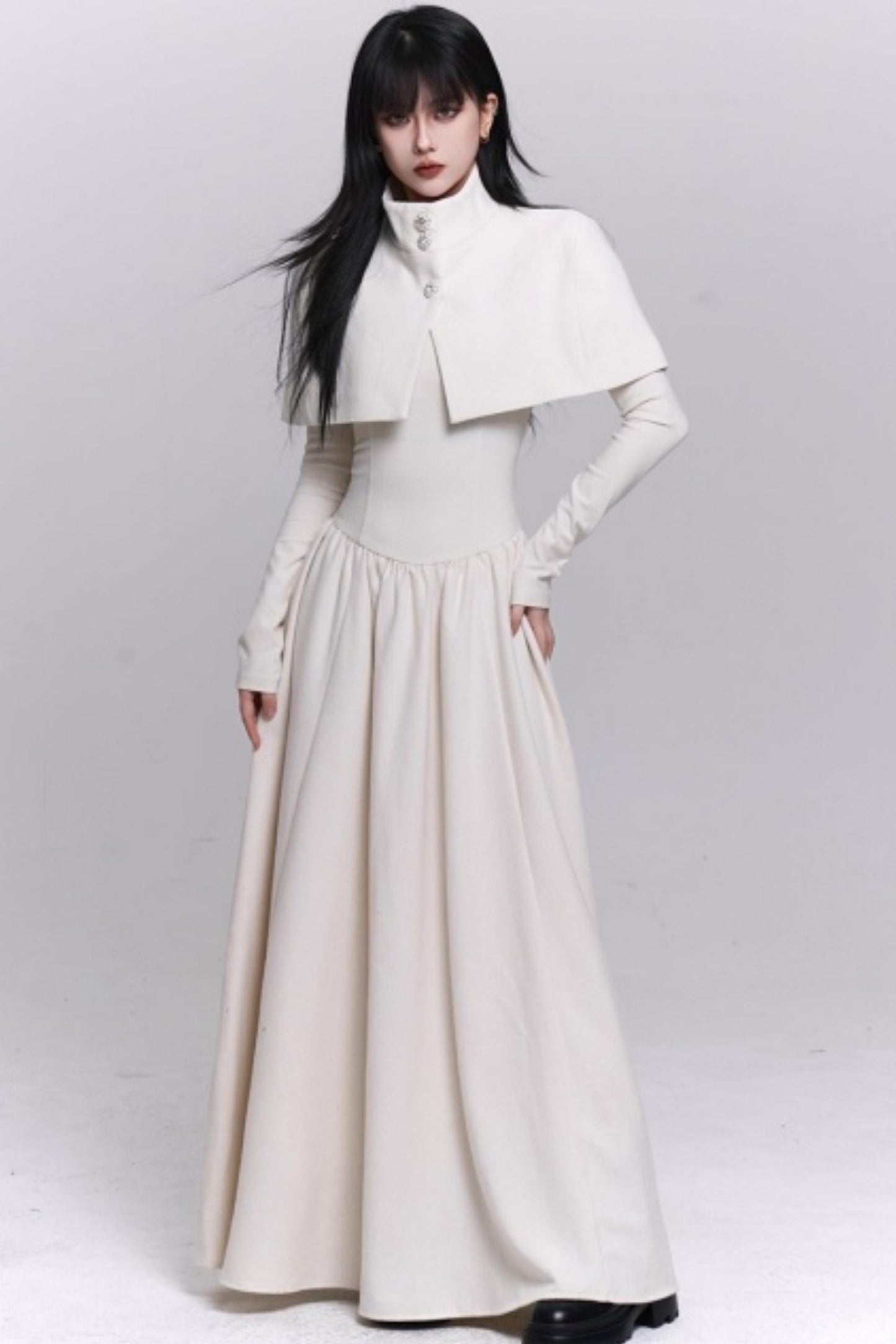 Off-White Cape Dress Set